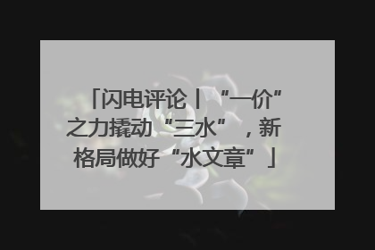 闪电评论丨“一价”之力撬动“三水”，新格局做好“水文章”